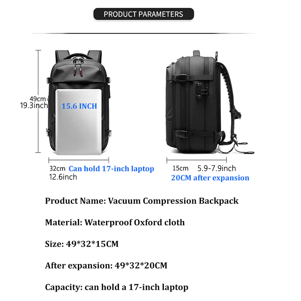 Expanable Travel Business Backpacks Laptop With Valve Vacuum Compression