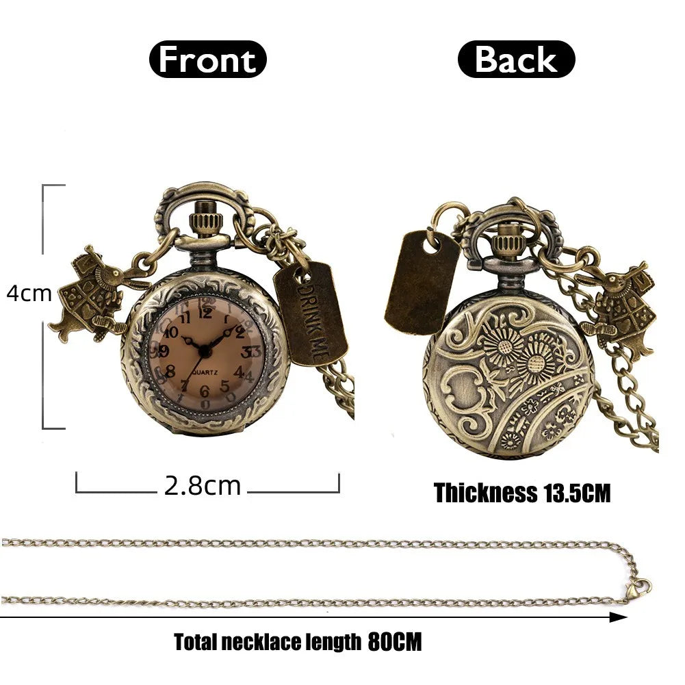 Vintage Bronze Mini Rabbit Quartz Pocket Watch