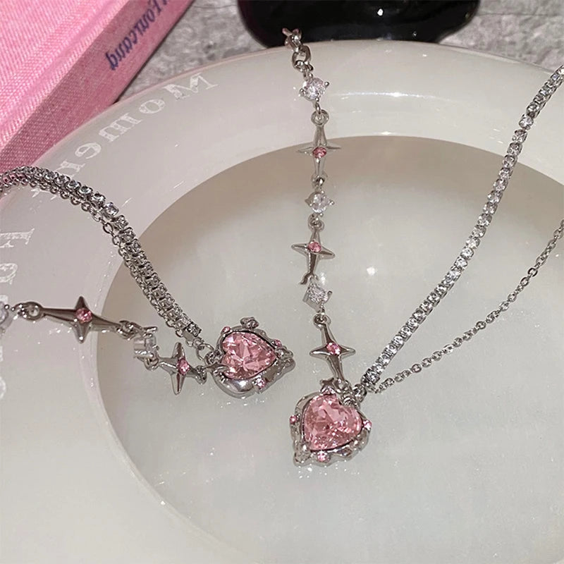 Rhinestone Asymmetric Pendant Necklace