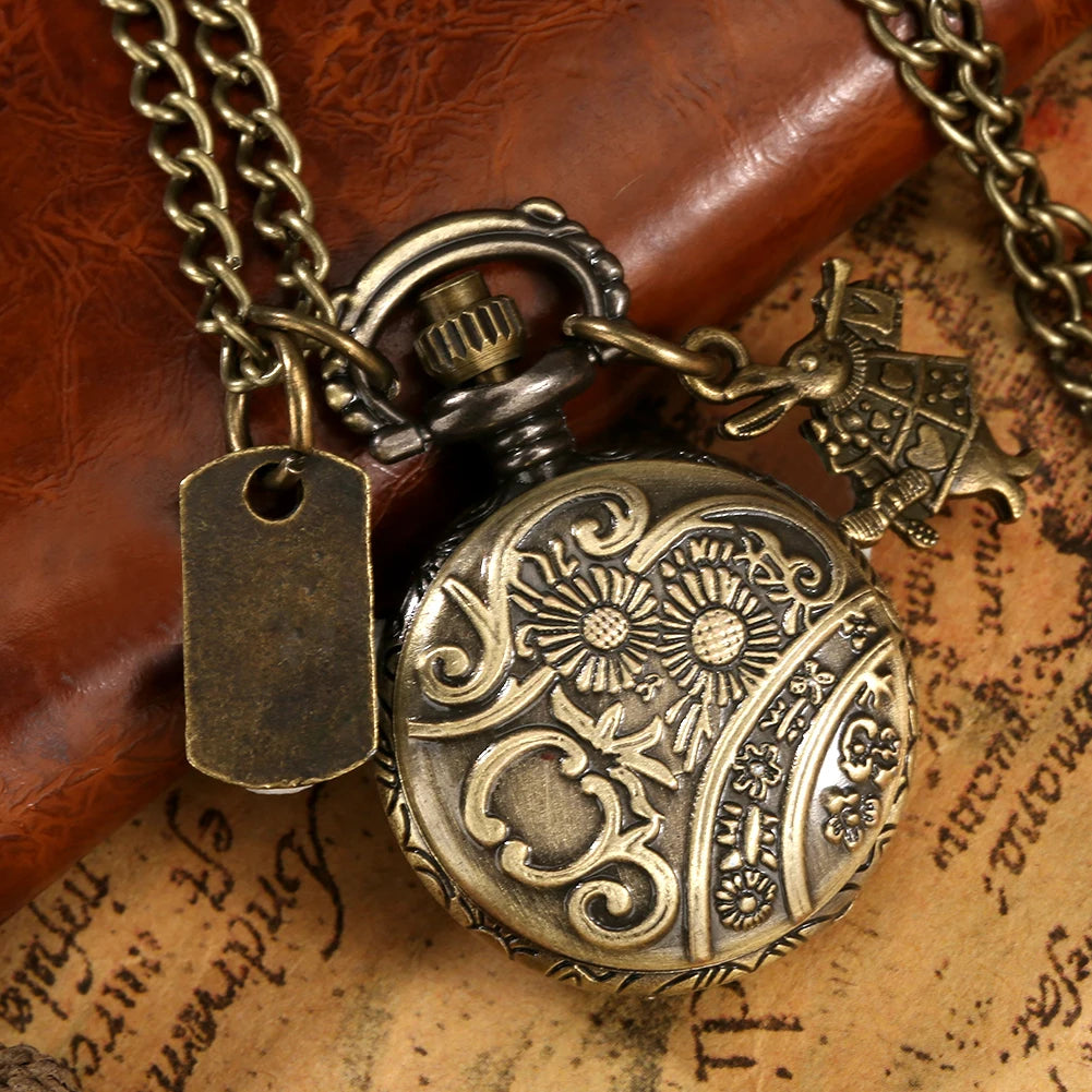Vintage Bronze Mini Rabbit Quartz Pocket Watch
