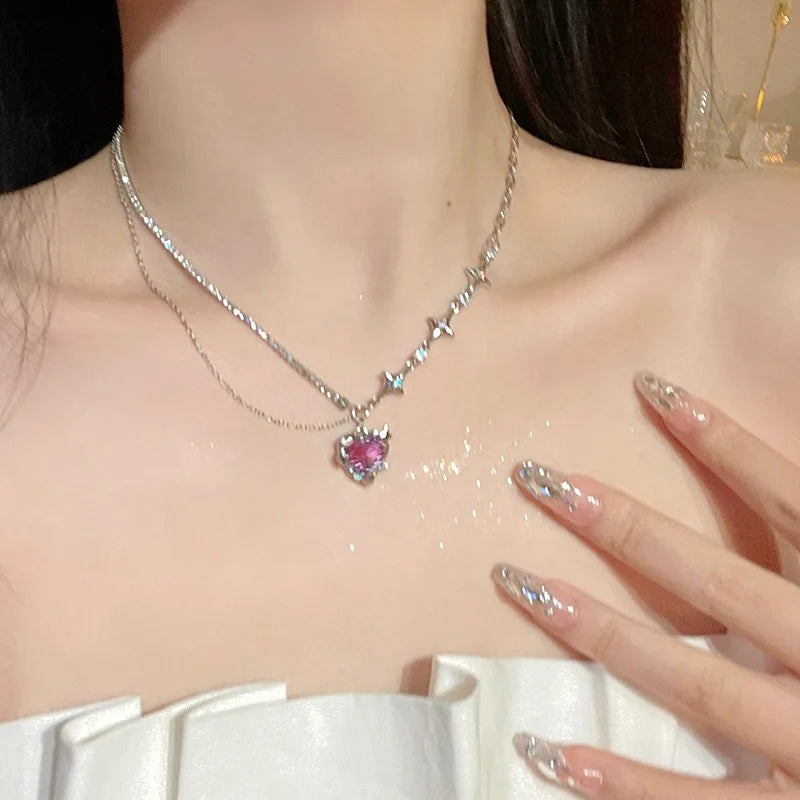Rhinestone Asymmetric Pendant Necklace