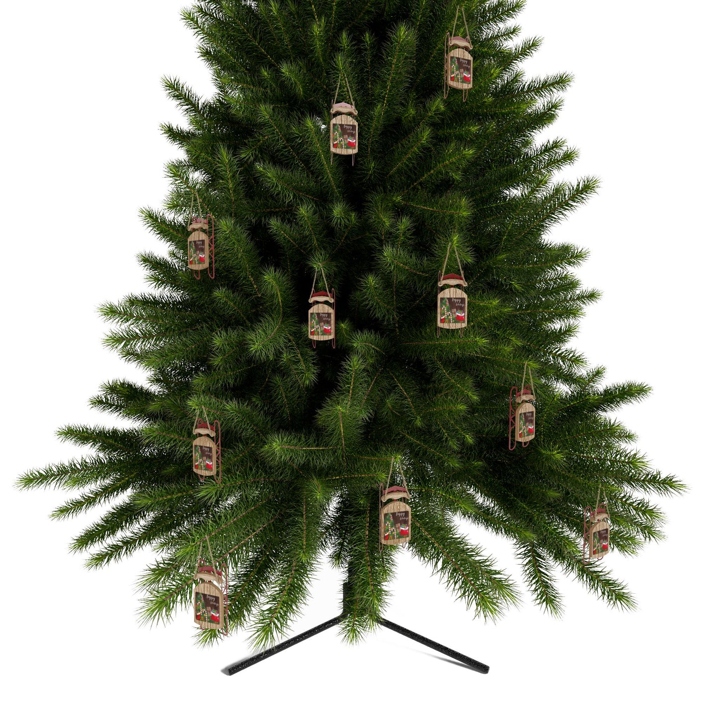 Gray Sled Ornaments Happy Holidays