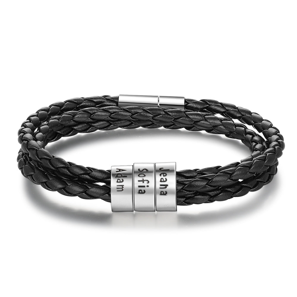 Personalized Braided Genuine Leather Bracelet