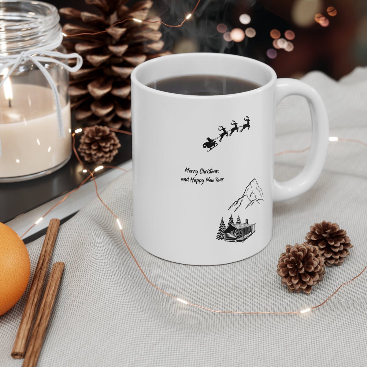 Reindeers and Santa Holiday Mug 11oz
