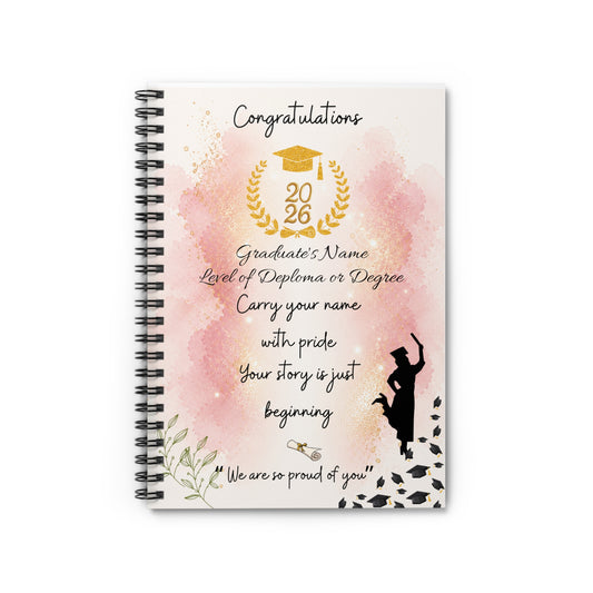 Custom Graduation Spiral Notebook for Her, Personalized Class of 2026 Graduation Keepsake