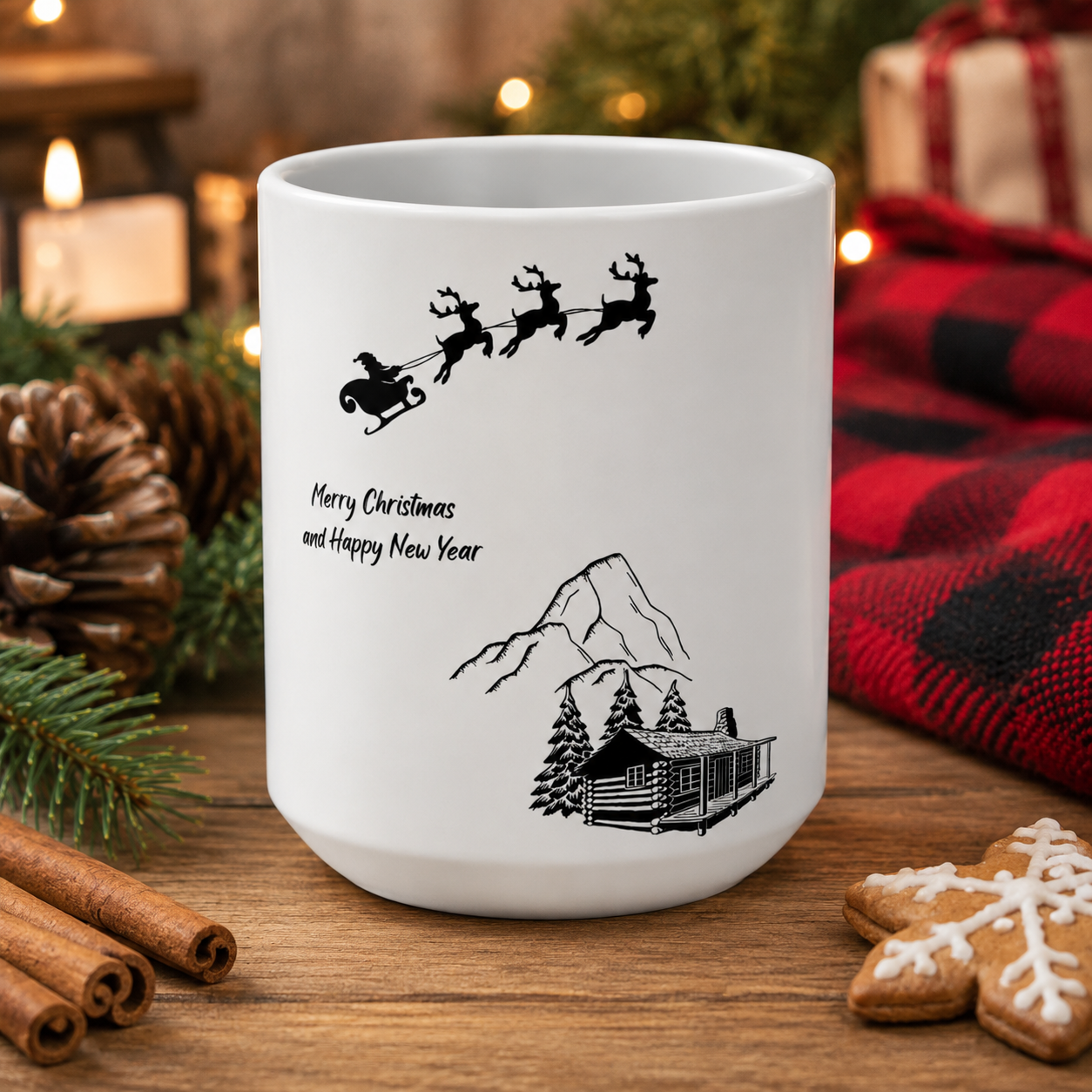 Holiday Coffee Mug 15oz Black & White