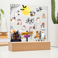 Halloween Party Acrylic LED Night Light Wooen Base Square Plaque