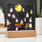 Halloween Party Acrylic LED Night Light Wooen Base Square Plaque