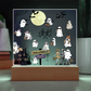 Halloween Party Acrylic LED Night Light Wooen Base Square Plaque